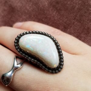Vintage Art Deco 1920s Silver Genuine Opal Ring